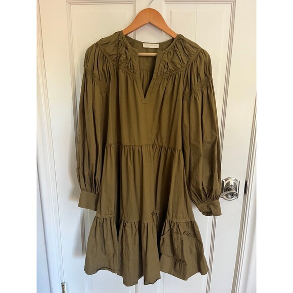 Ulla Johnson Rosa Puff-Sleeve Poplin Mini Dress in Willow Size 6 - Picture 8 of 12